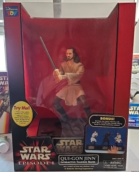 Thinking Toy Star Wars Episode 1 Phantom Menace Qui Gon Jinn Interactive Talking Coin Bank